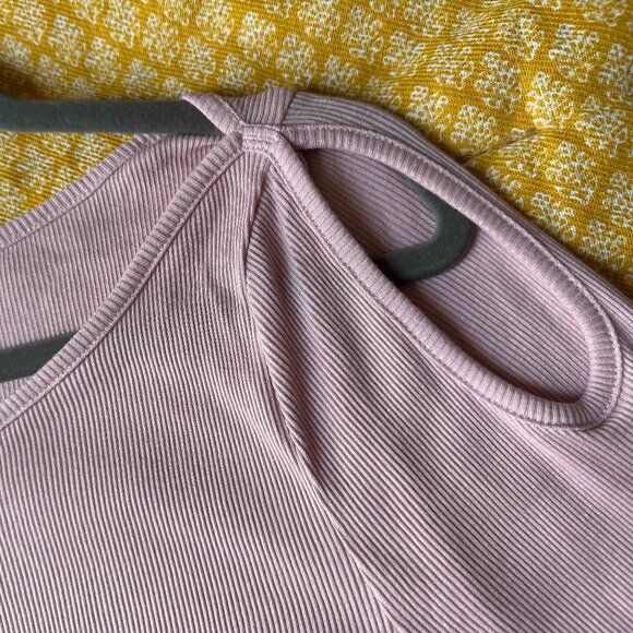 NWT Anthropologie Pink Ribbed Pima Cotton Modal Open Shoulder Long Sleeve XL - Picture 5 of 7